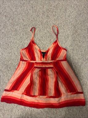 Marc Jacobs Red & Coral Striped Spaghetti Strap Top